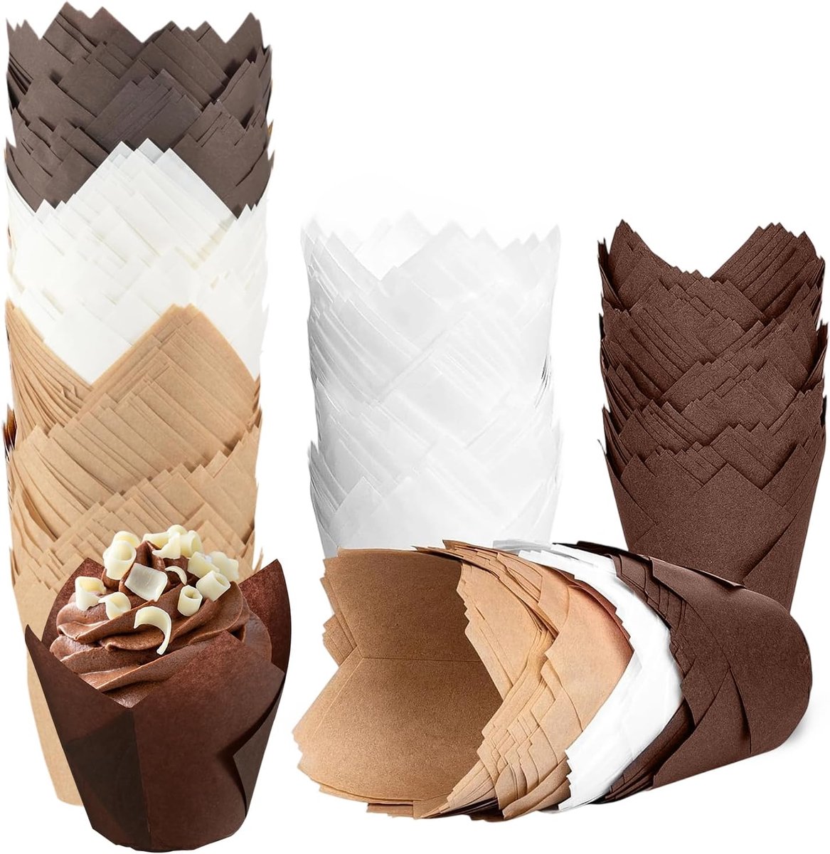 Muffinvormpjes 200 stuks - Tulpenvorm - Natuurlijk ongebleekt papier - Ideaal voor cupcakes - ShopVlot