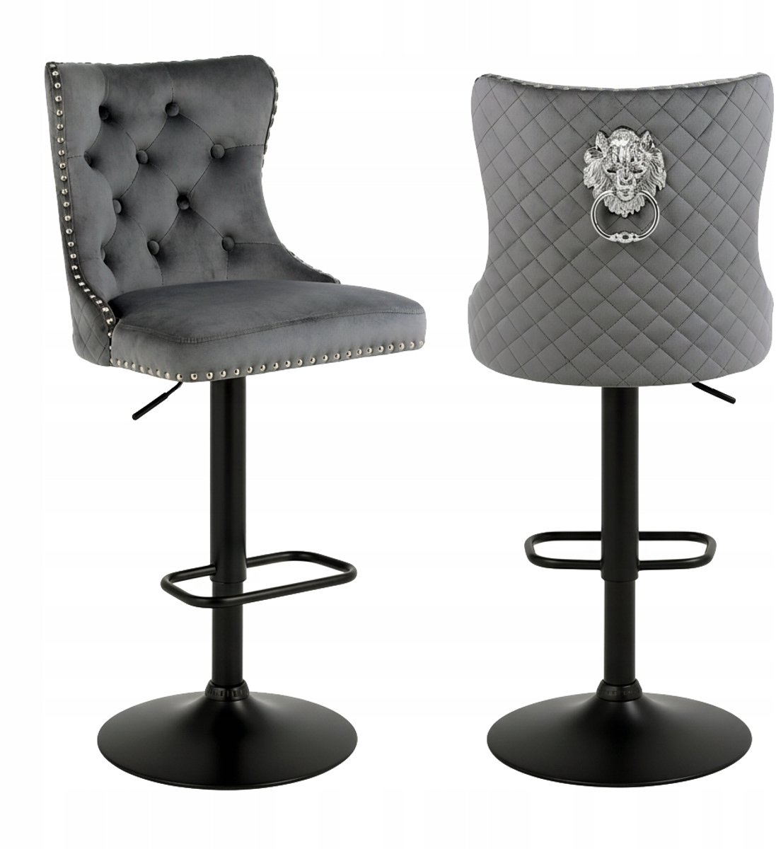 Luxe Grijze Bar Kruk Velvet met Rugleuning en Voetensteun