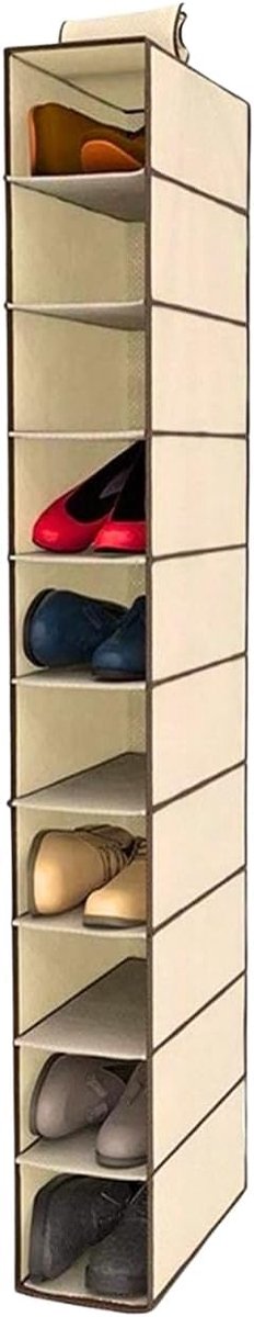 Schoenenrek voor in de kast met 10 planken - 15x30x120 cm - Stof - Ideaal voor het organiseren van schoenen - ShopVlot