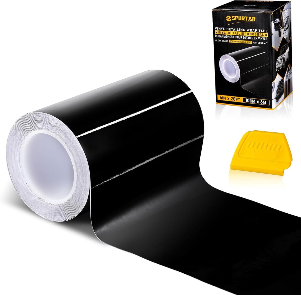Car wrap film 10cm x 600cm - glossy zwart zelfklevend vinyl - flexibiliteit - paint protection - ShopVlot