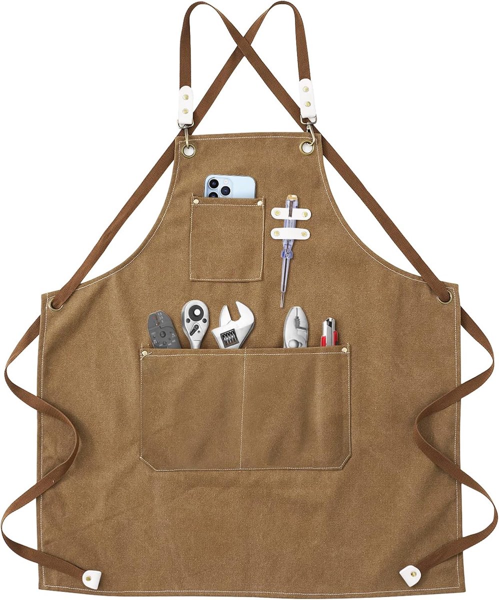Werkschort voor mannen - Robuust met 3 gereedschapszakken - Bruin - Perfect voor keuken of tuin - SnelShoppen