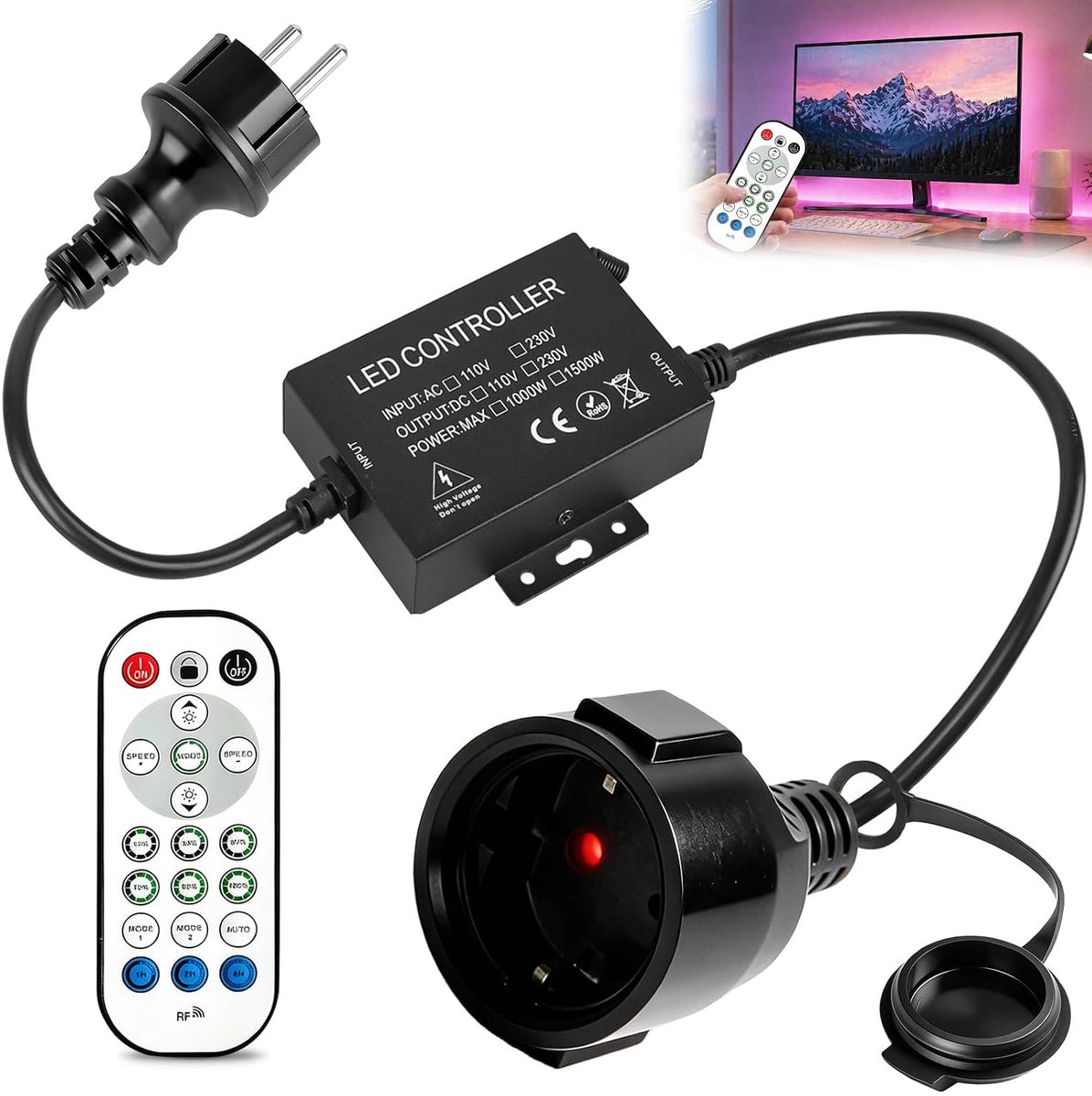 Led-lichtsnoer dimmer 1500 W - afstandsbediening met timer - voor binnen - eenvoudig te bedienen - SnelShoppen