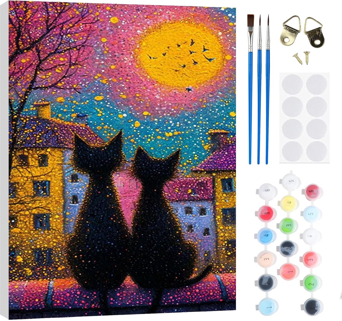 Schilderen op nummer kat 20 x 30 cm - compleet schilderset - acrylverf met penselen - SnelShoppen