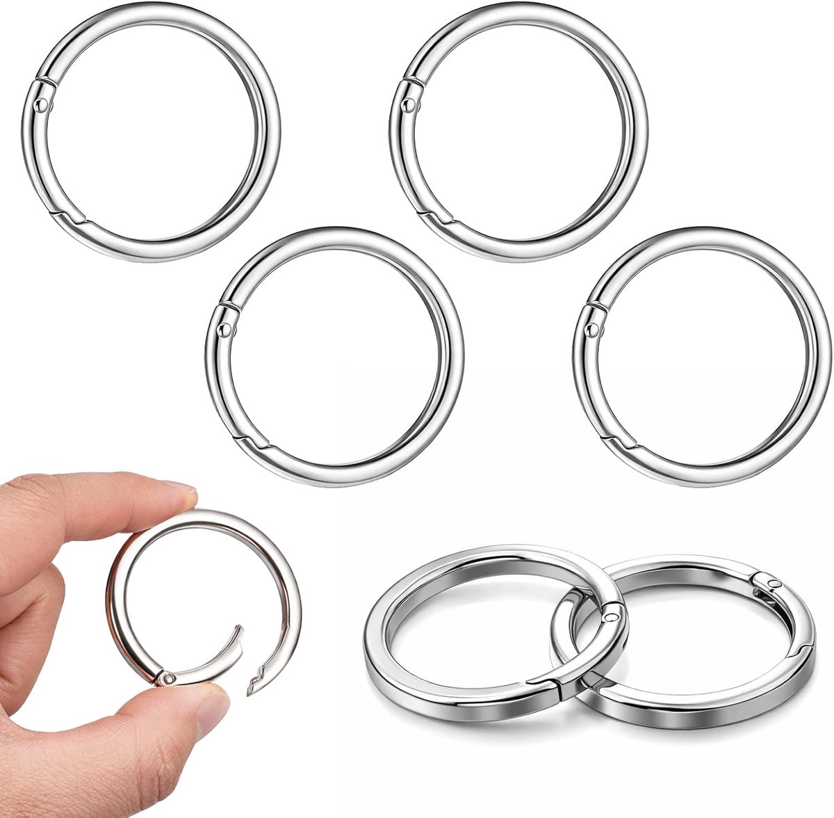 Karabijnhaken 38 mm - Roestvrij staal - Zilveren sleutelringen - Ideaal voor handwerk - SnelShoppen