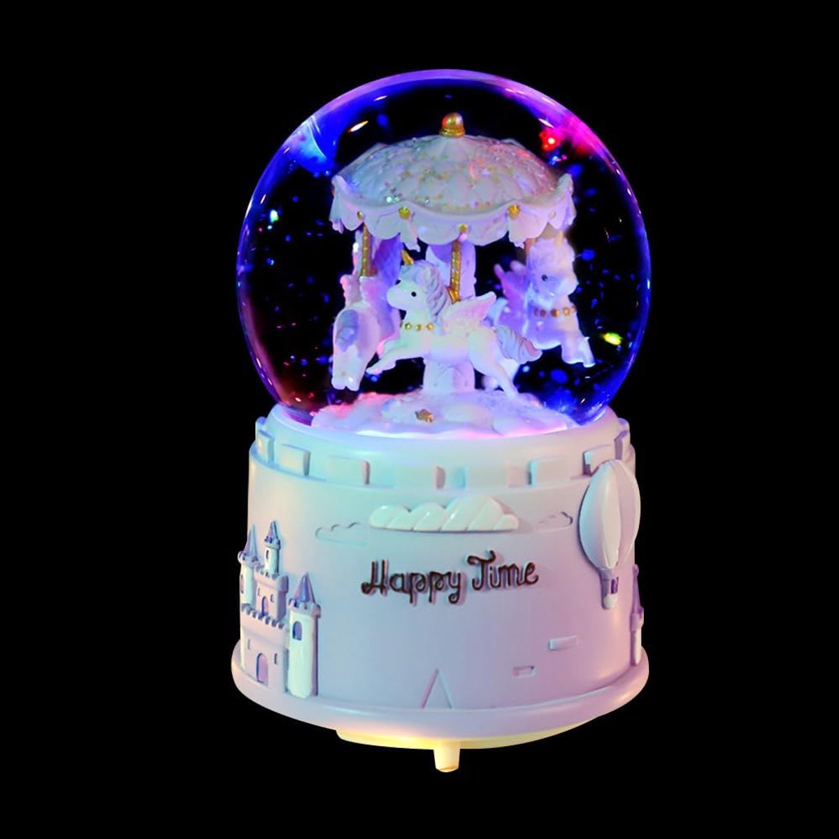 Sneeuwbol Eenhoorn 80mm - Glazen Waterbal - Muziek en Sparkling Lights - Creëer een betoverende sfeer - SnelShoppen