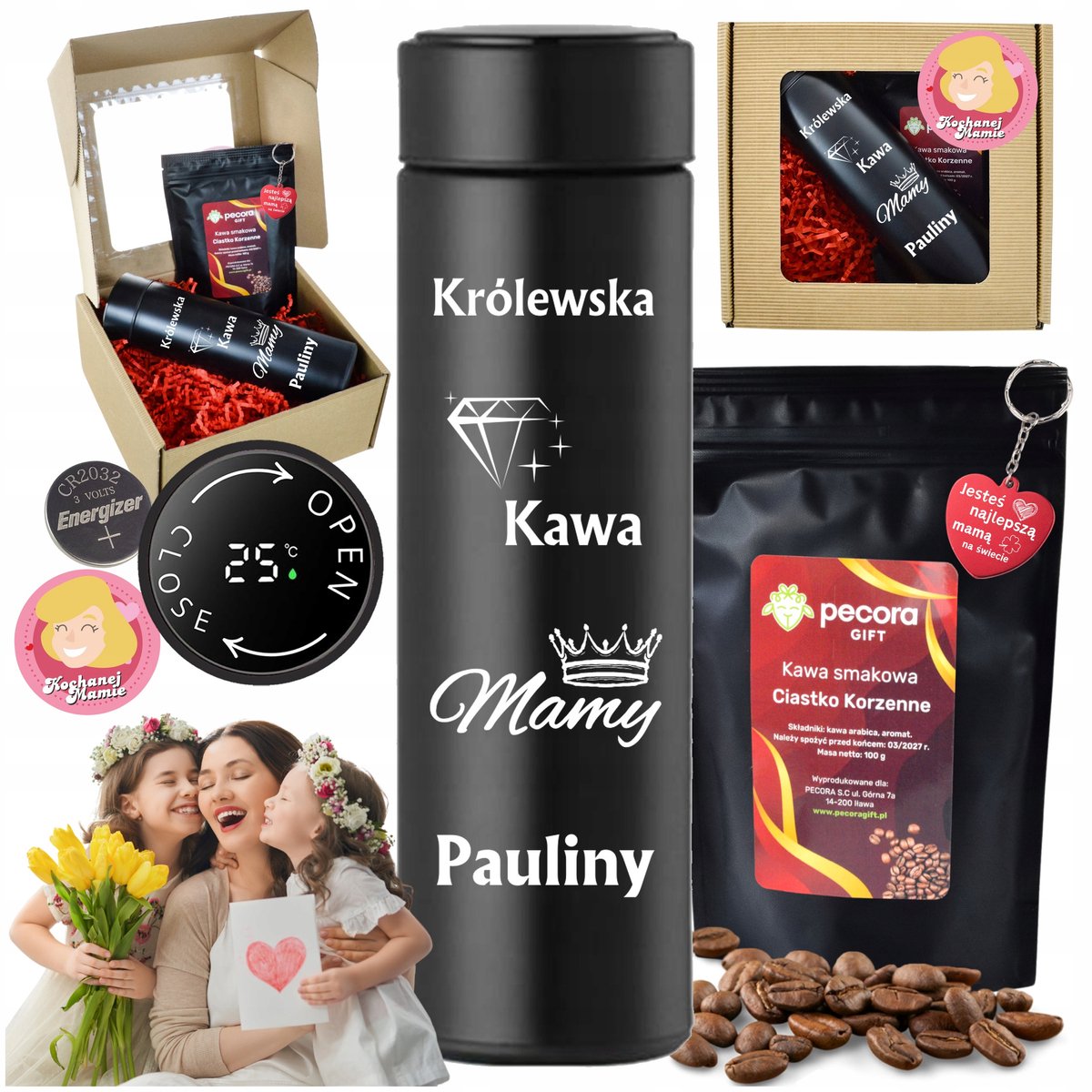 Cadeauset Moederdag: Thermosmok met LED, Roze & Koffie