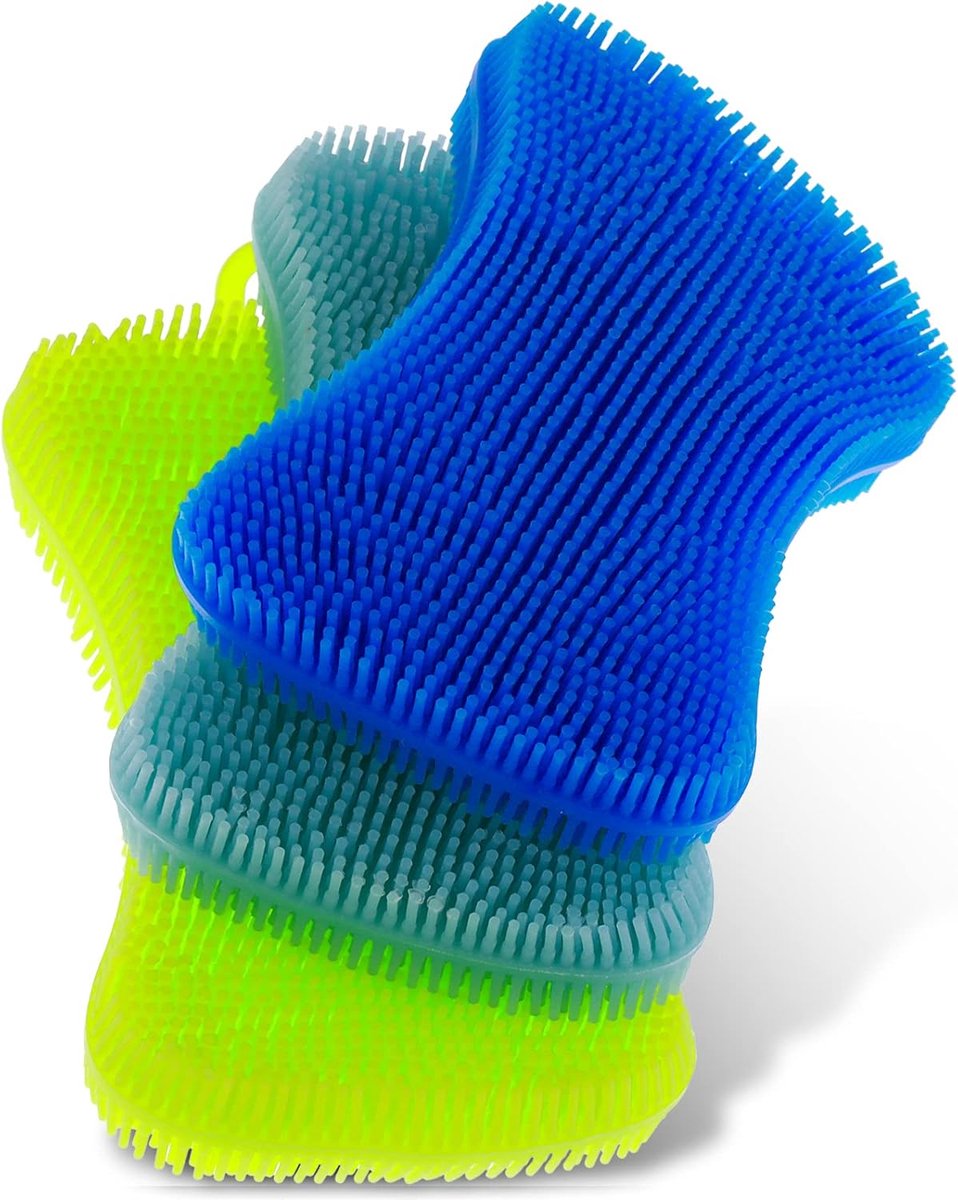SnelShoppen - Silicone Keuken Afwasborstels 3 Stuks Multifunctioneel Dubbelzijdig voor Badkamer en Keuken - Niet Krassend en Duurzaam - Inclusief Wand