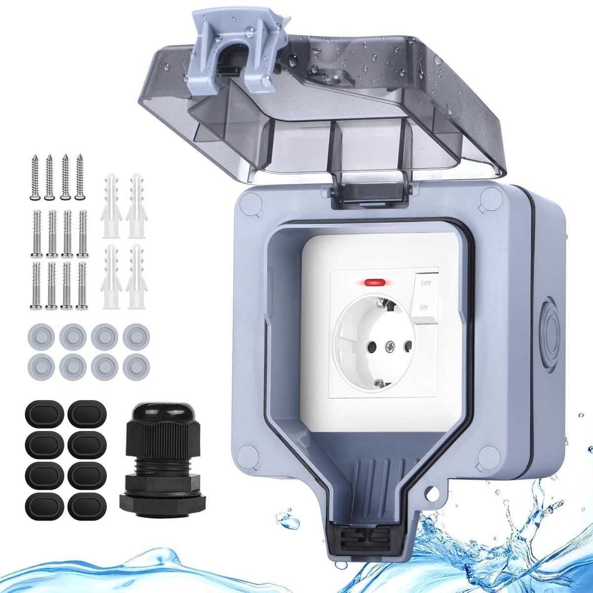 Buitenstopcontact IP66 - Waterdicht met schakelaar - Indicatorlamp - Ideaal voor tuinverlichting - SnelShoppen