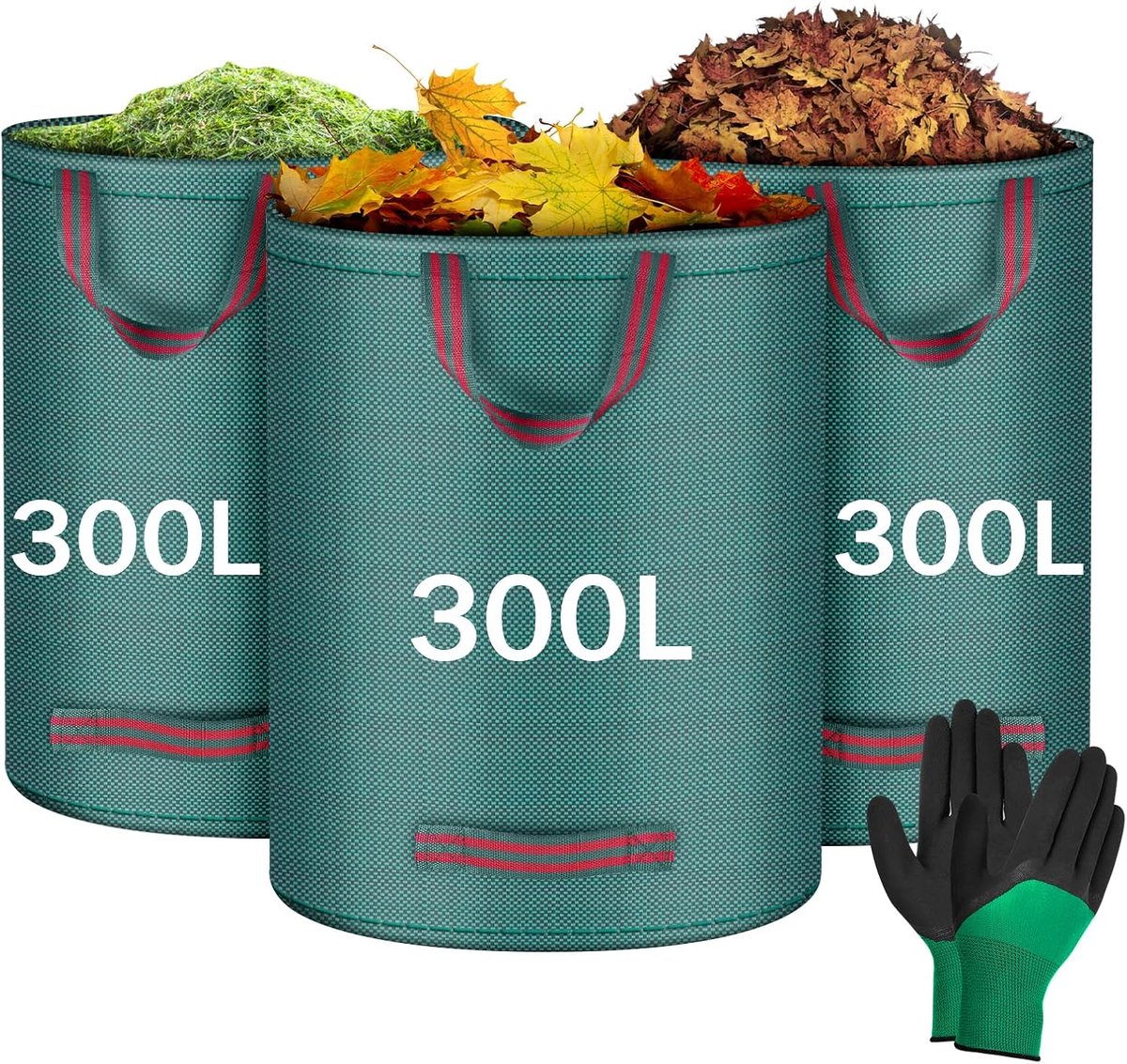 Tuinafvalzakken 300L - Herbruikbare tuinhandschoenen - Vouwbare recycling zakken - Ideaal voor groenafval - SnelShoppen