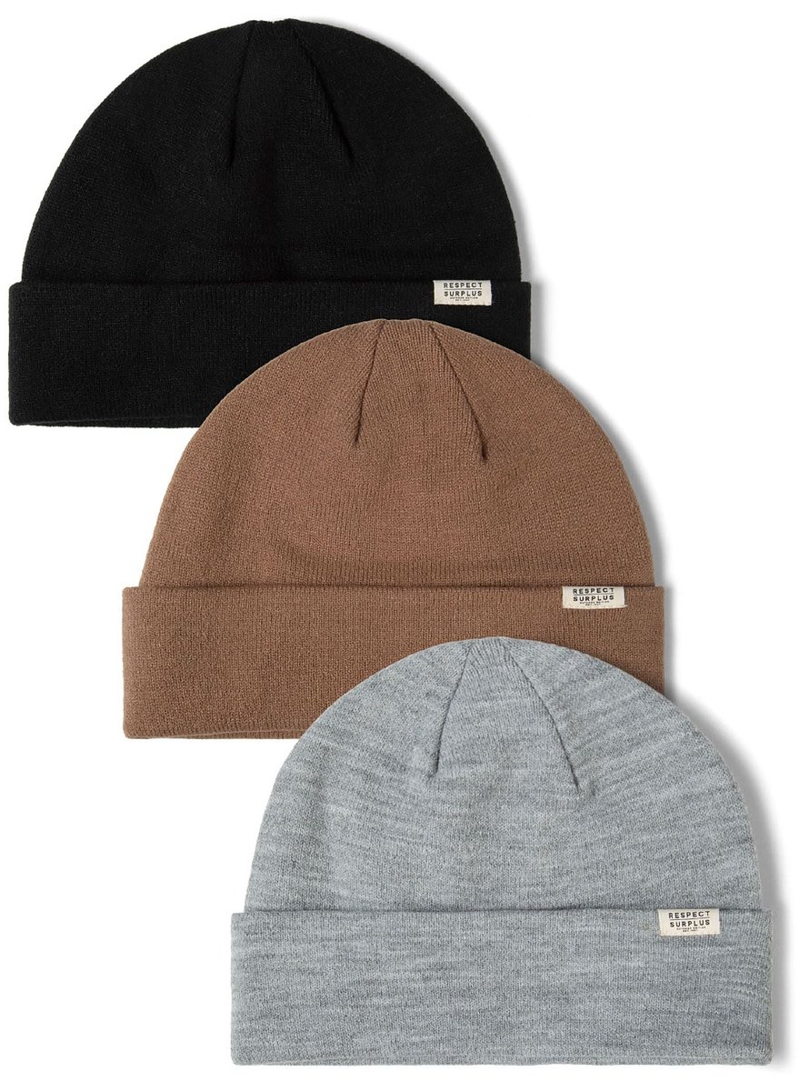 Minoti Kindermuts 3-pack Geribd Unisex - Zwart Bruin Grijs