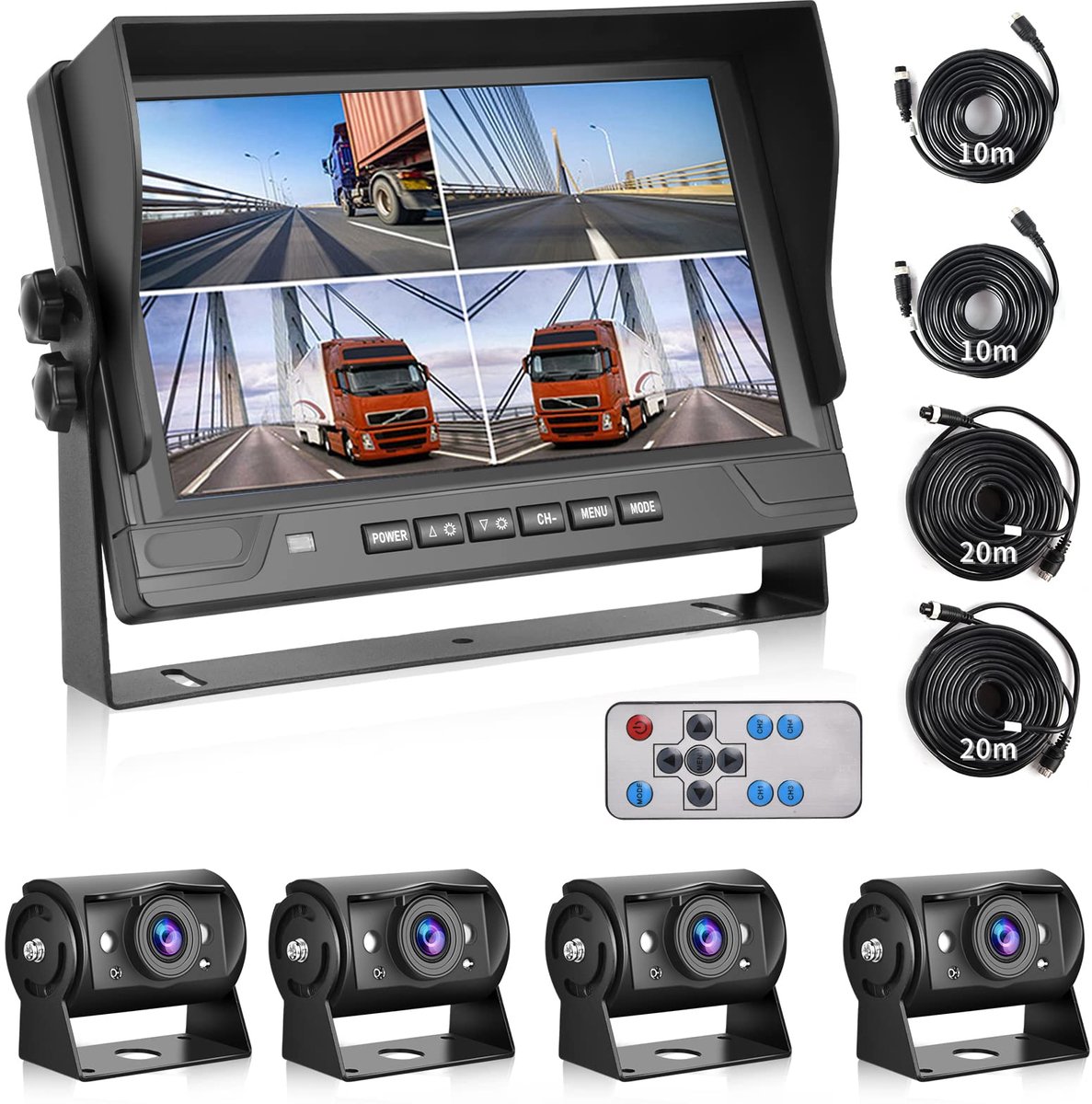 Achteruitrijcamera met 9 inch monitor - 4 camera's AHD - nachtzicht IP68 waterdicht - veilig achteruitrijden - ShopVlot