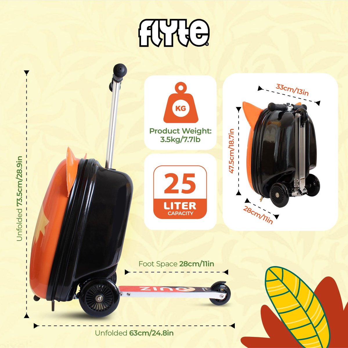 Vouwscooter koffer voor kinderen 18 inch - harde schaal - Frazer de Vos - 2 in 1 voor onderweg - ShopVlot