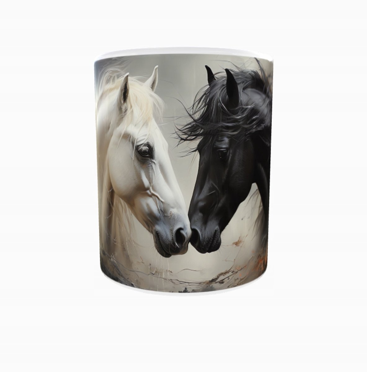 Keramische Mok 300ml - Paarden Design - Zwart & Wit