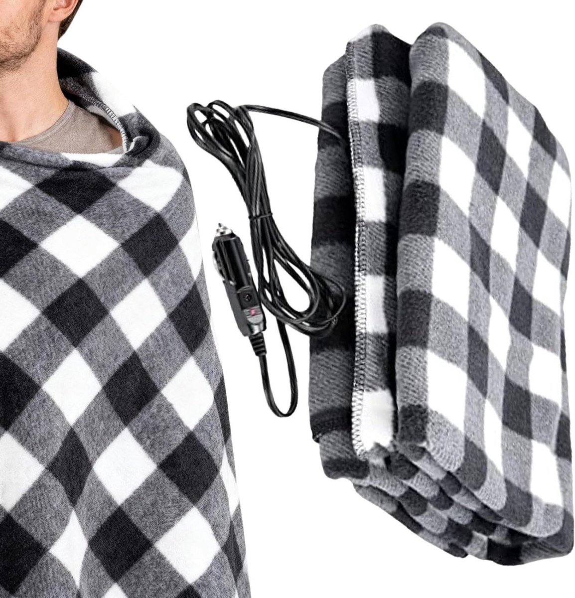 Elektrische Autodeken - Verwarmde Plaid - Reizen en Kamperen - 3 Warmtestanden - 148x108 cm - Grijs