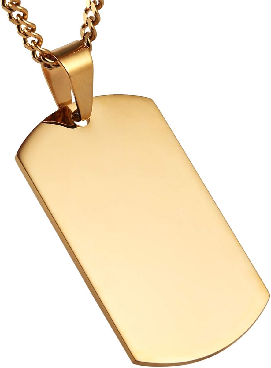 Heren hoogglans gepolijst roestvrij staal dog tag hanger halsketting 56 + 5 cm schakelketting sieraden cadeau