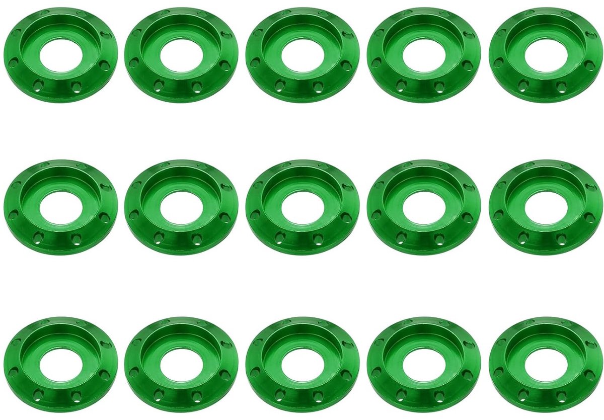 M8 Aluminium sluitring met acht gaten, kleurrijke geanodiseerde aluminiumlegering, decoratief, voor drones, RC/FPV/E-motorfietsen (verpakking van 15 stuks, groen)