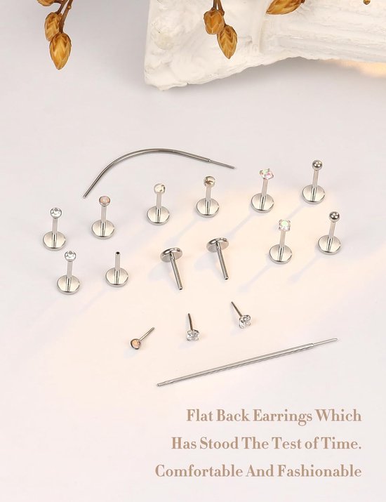 18G platte achterkant oorbellen hypoallergene gouden zilveren oorbellen voor vrouwen - chirurgisch staal labret kraakbeen tragus helix piercing sieraden - draadloze neuspiercing voor vrouwen — afbeelding 2