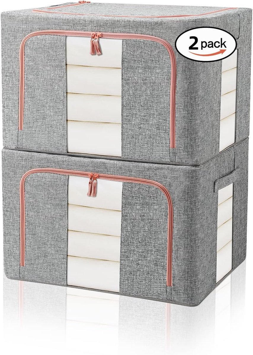 Opbergtas voor kleding, 2 stuks, kastorganisatoren en opslag, opvouwbare Oxford stoffen stalen frame doos, waterdichte kledingopbergorganizer voor kleding, beddengoed, dekens, dekbed, grijs