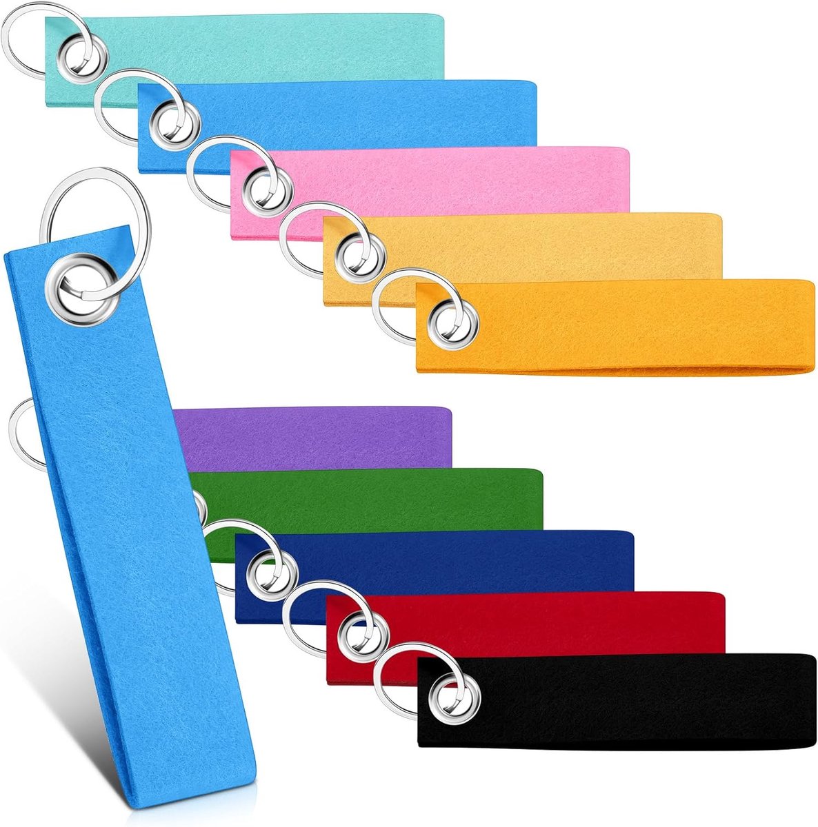 40 stuks vilten sleutelhangers sleutelring met vilten hanger, 13 x 3 cm, vilten sleutelbanden voor knutselen, doe-het-zelf, autosleutels, cadeau, school, woning, kantoor