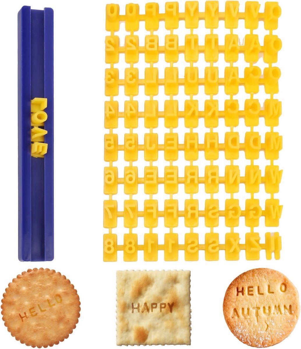 Stempels alfabet - Letterstempels - Koekjes stempelen - Klei stempel set - Letters/cijfers - Schrijven in deeg - Fondant/taart decoratie - Stempelgereedschap - Cookie stamp - Met stempelbalkje - Jonyx