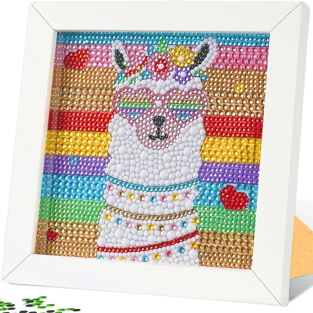 Diamond Painting voor kinderen, 5D DIY Diamond Painting set met houten lijst, diamond painting volwassenen, dierenafbeelding, decoratieve schilderijen (alpaca)