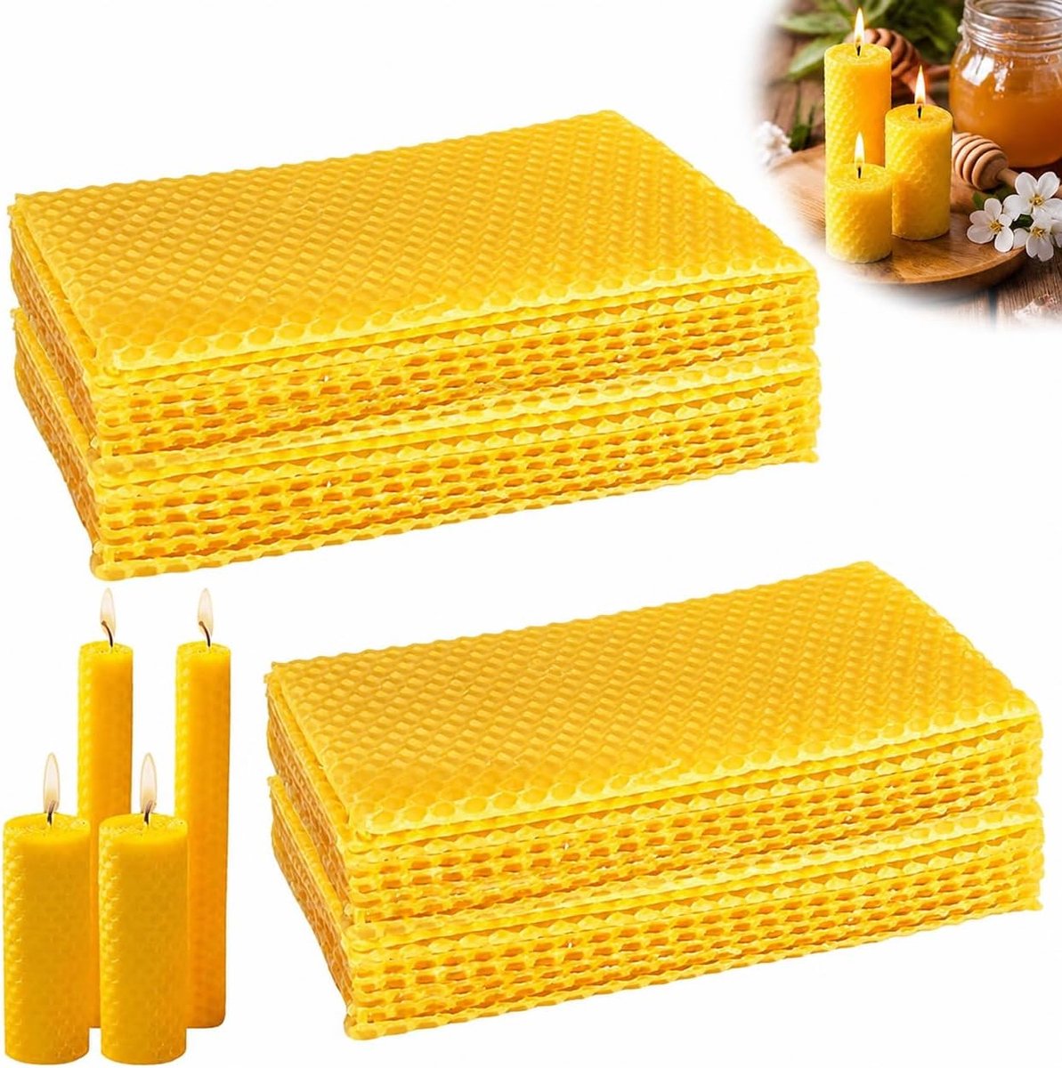 Platen 40 stuks, natuurlijk geel 13x9 cm, 100% puur bijenwas voor DIY kaarsen, handwerk, bijenteelt, houtverzorging en creatieve projecten