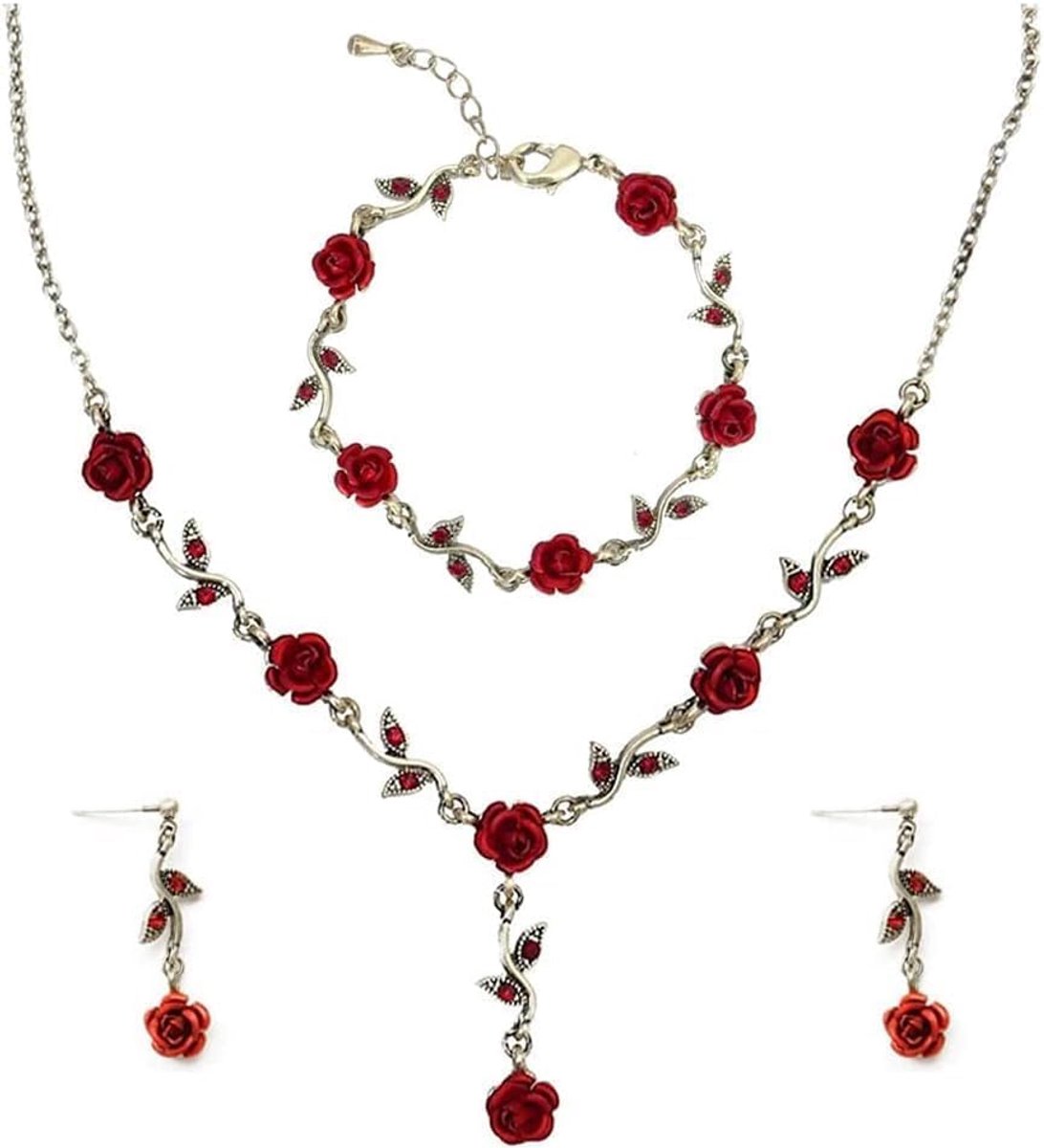 2 Delige Bruidssieradenset Voor Dames Bloemen Halsketting Oorbellen Sieradenset Trouwsieraden Bruiloft Sieraden Feestelijke Dames Sieraden Set Elegante Accessoires