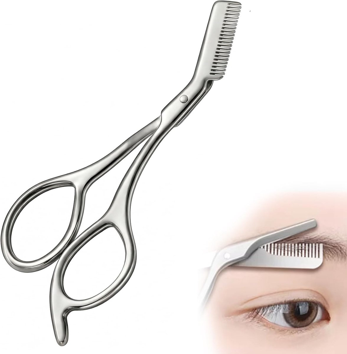 Wenkbrauwschaar met kam, wenkbrauwschaar, wenkbrauwschaar, voor het knippen en kammen van wenkbrauwen en wimpers, geschikt voor vrouwen en mannen