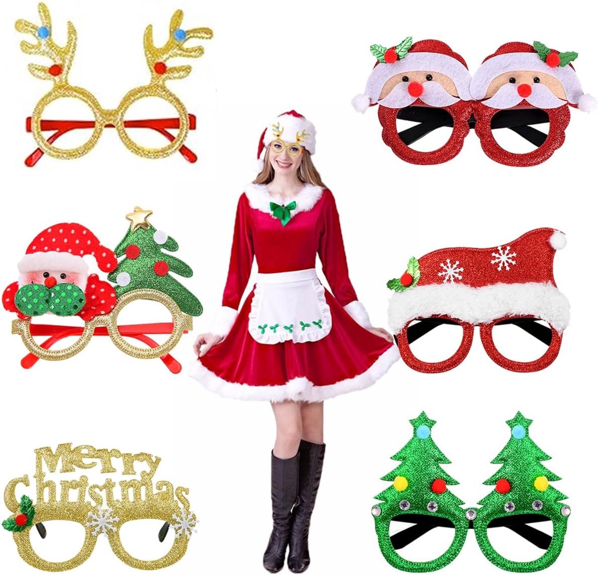 Brillen, kerstboombrilmontuur, kerstfeest, leuke brillen, creatieve kerstdecoraties voor kinderen en volwassenen, 6 stuks