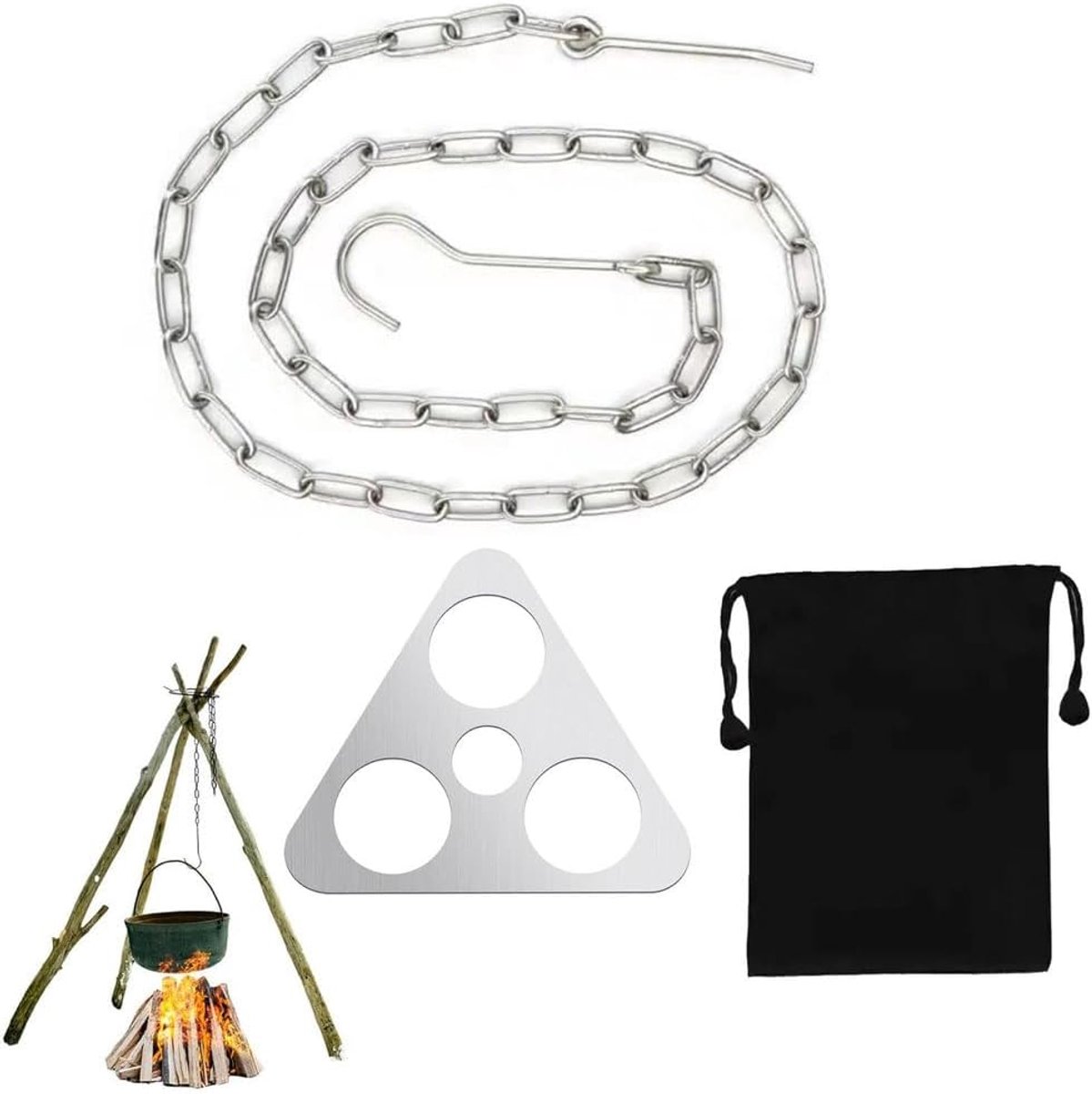 Grill met hoogteverstelling, roestvrijstalen driepoot voor vuurschaal, Dutch Oven, ophanging voor vuurkorf en campingkoker, robuust kookrek voor outdoor keuken, bushcraft (1 stuks)