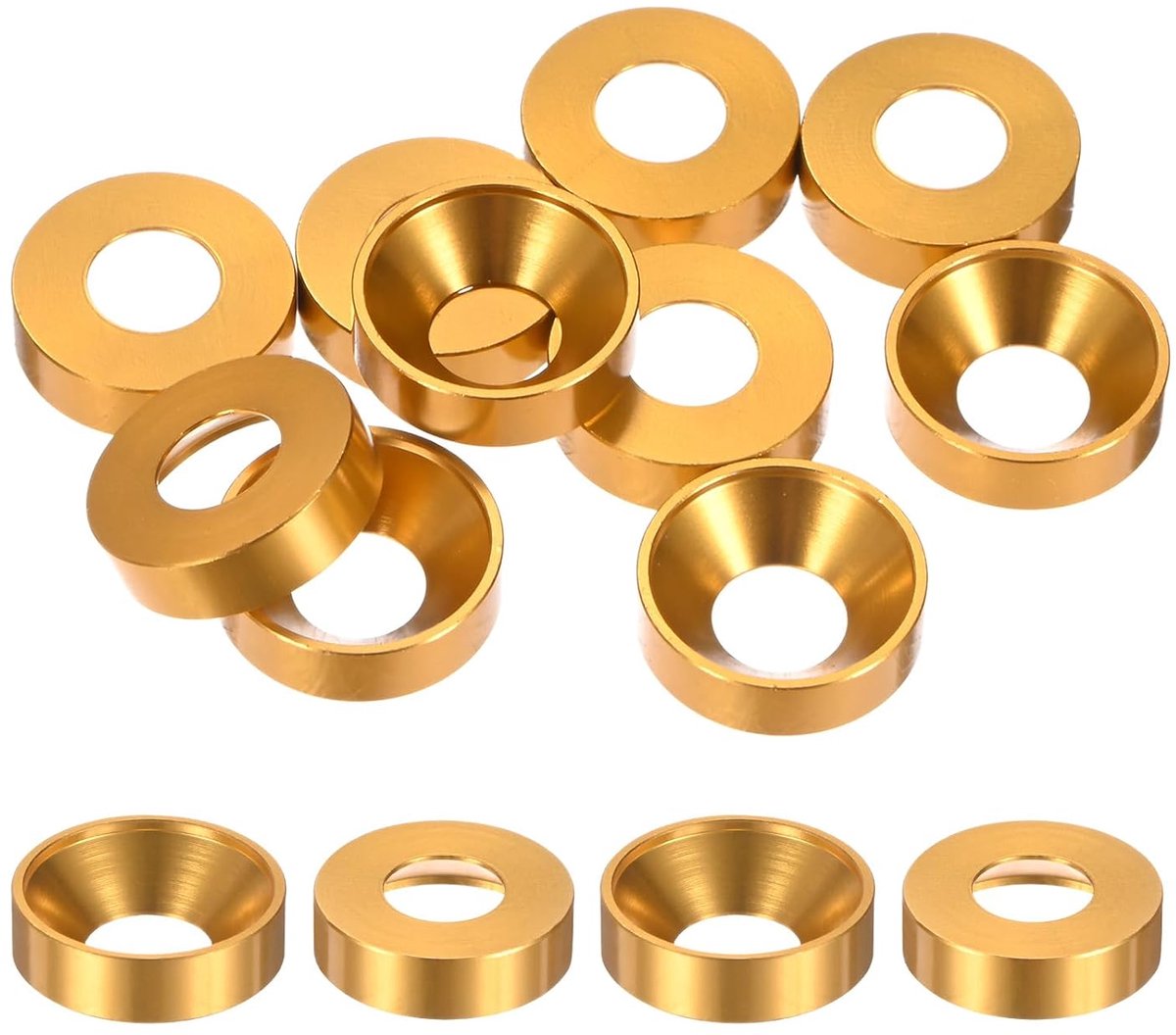 Platte sluitringen M8 met verzonken kop, gatdiameter 0,31 inch/8 mm aluminiumlegering, afwerkingsring, schroefkoppakking voor industriële onderdelen [goud]