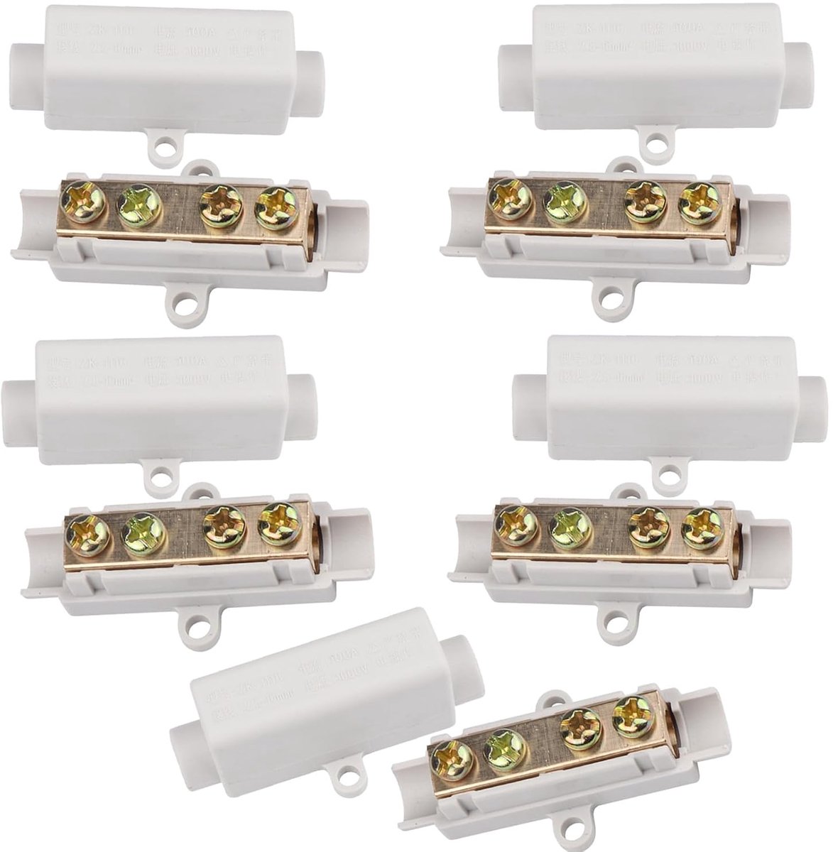 5 stuks klemlijst met isolatieschaal, 1000 V 100 A bekabelklem, splitter conductor messing ZK-1116, snelklemblok voor stroommeter, 2,5-16 mm² kabel