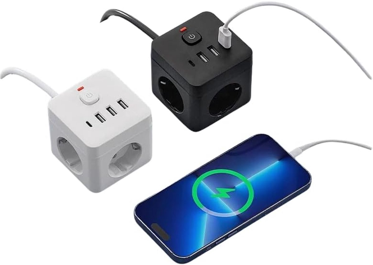 7-in-1 Stekkerdoos en Laadstation - Desktop Multiplug Laadstation (Wit)