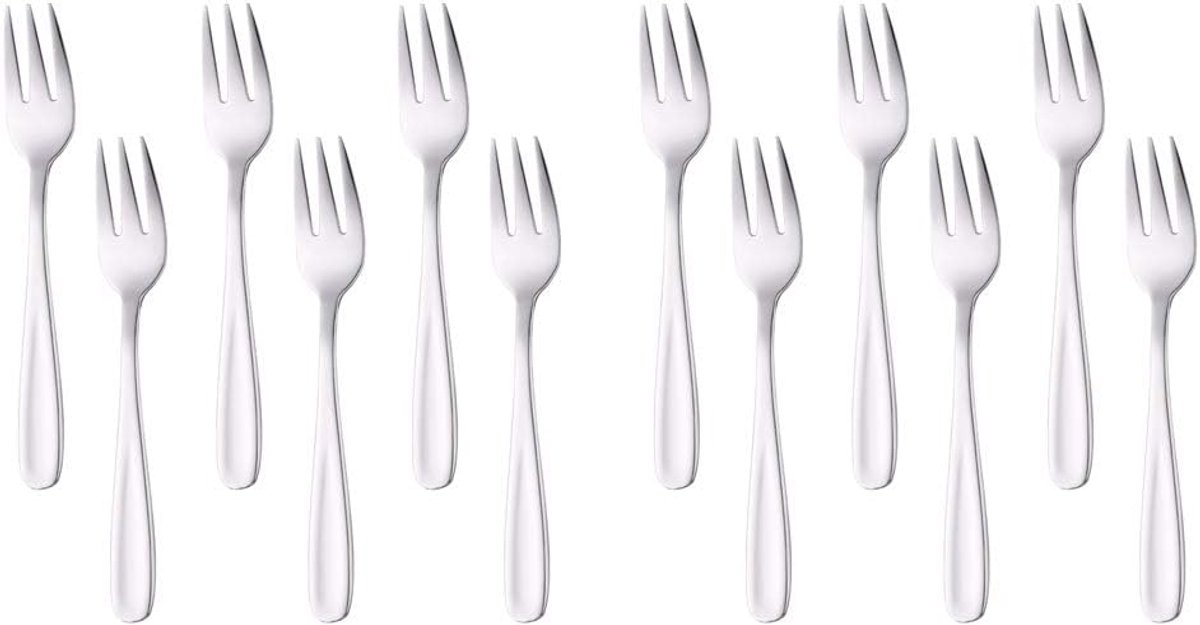 Dessertvorken, taartvorken van roestvrij staal, fruitvorken, kleine vork voor bruiloft, cake, thee, 13,6 cm lang, zilver
