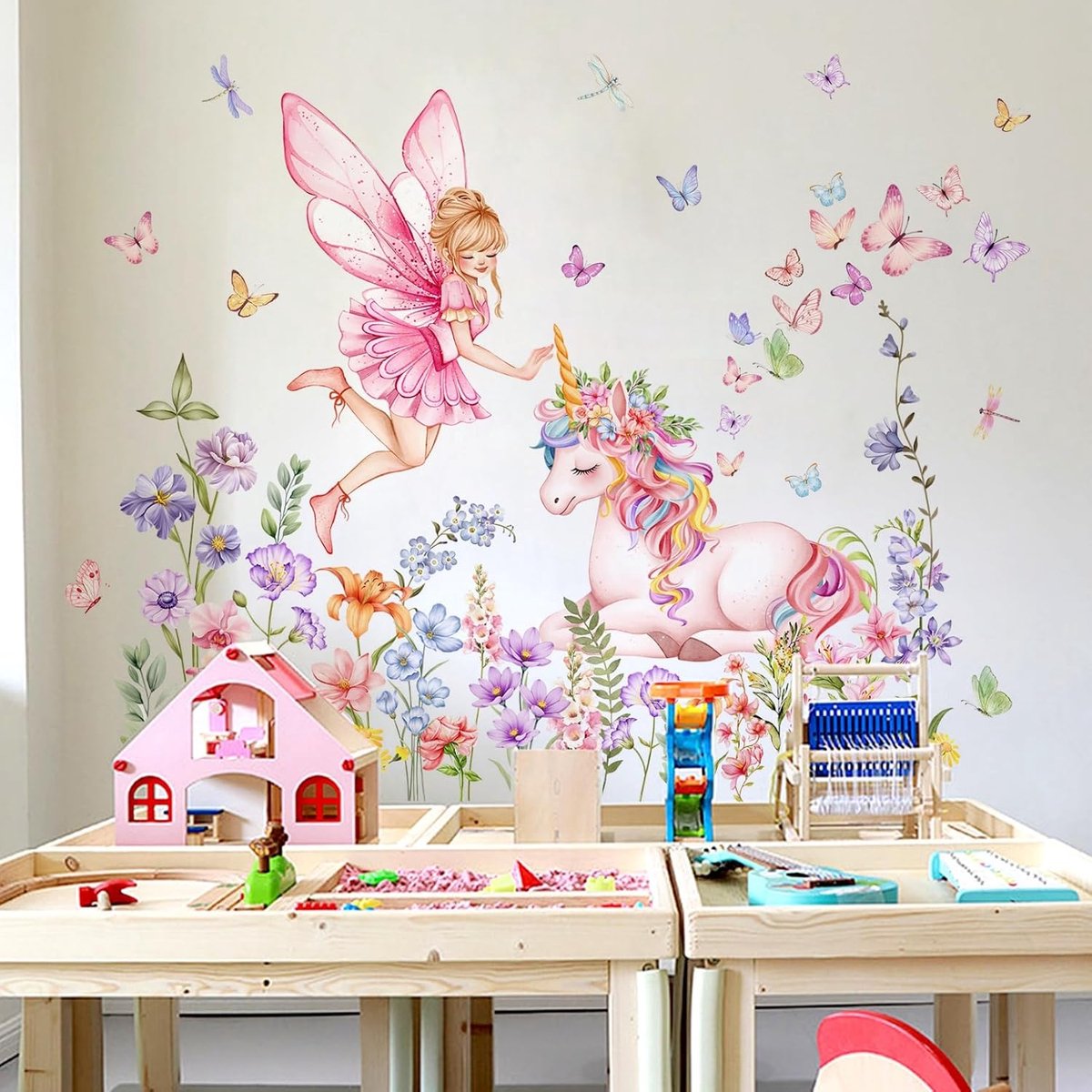 Muurstickers Meisjes Muurstickers Kleurrijke Paarse Bloemen Vlinders Verwijderbare Muurstickers voor Slaapkamer Woonkamer