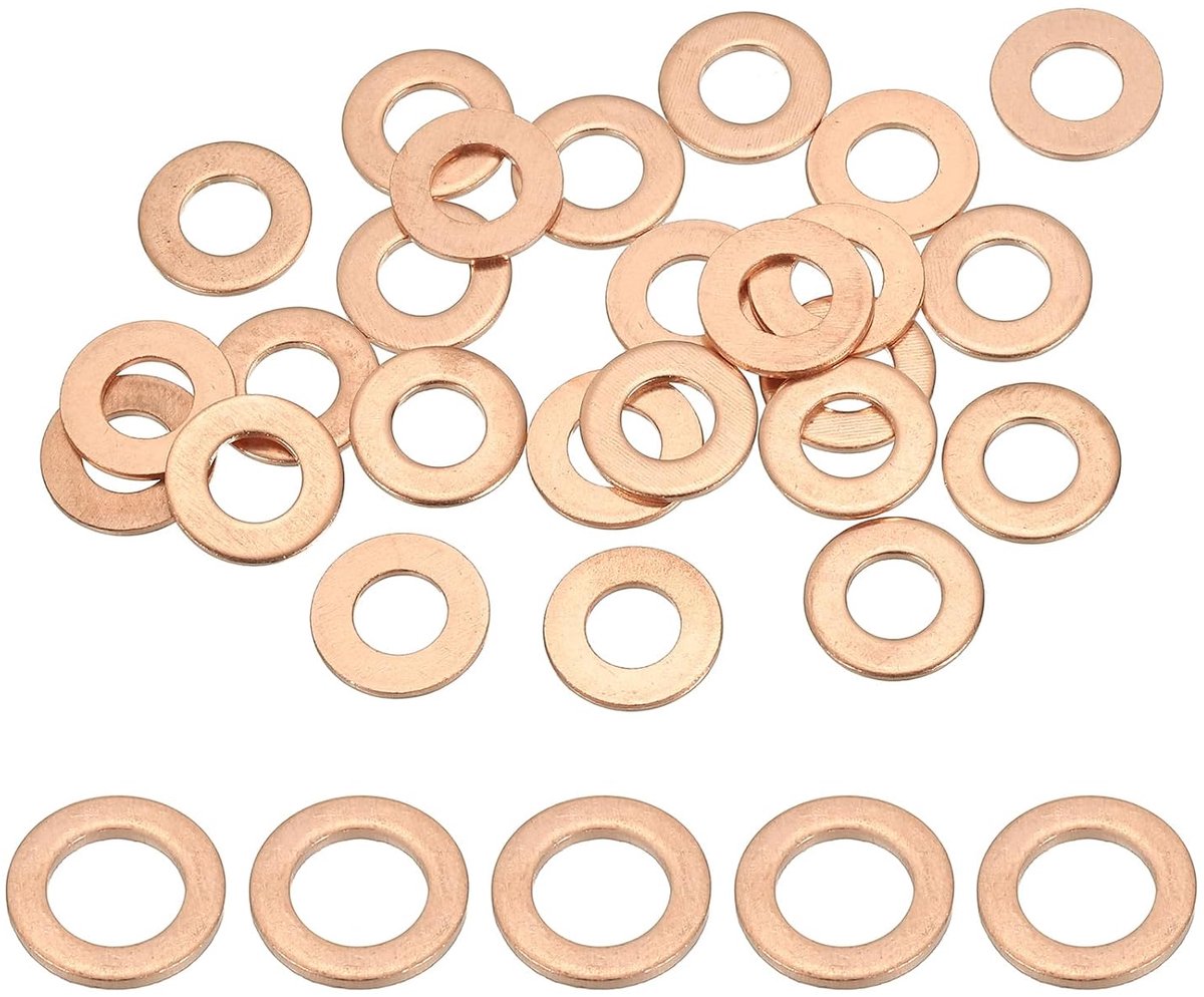 25 stuks koperen afdichtringen, M6 x 12 mm koperen platte sluitringen, koperen ringen, crush washer voor schroeven, bouten