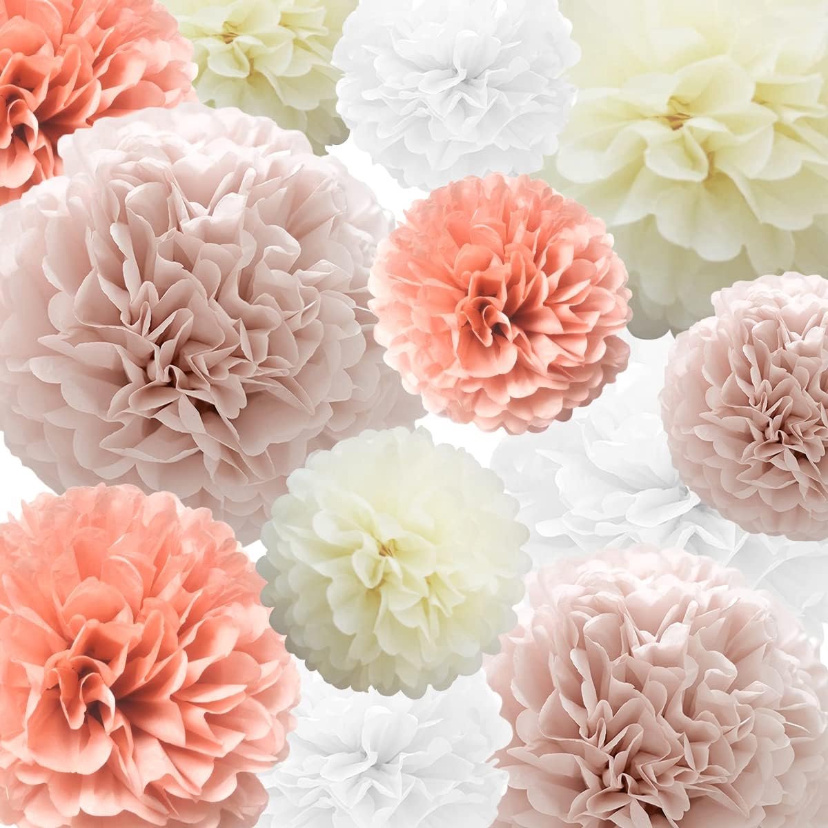 Paper Pompoms Papier Bloem 22 Stuks Koraal, Stoffig Roze, Ivoor, Wit Papier Bloembal voor Verjaardag Vrijgezellin Bruiloft Baby Douche Bruids Douche Party Decoratie