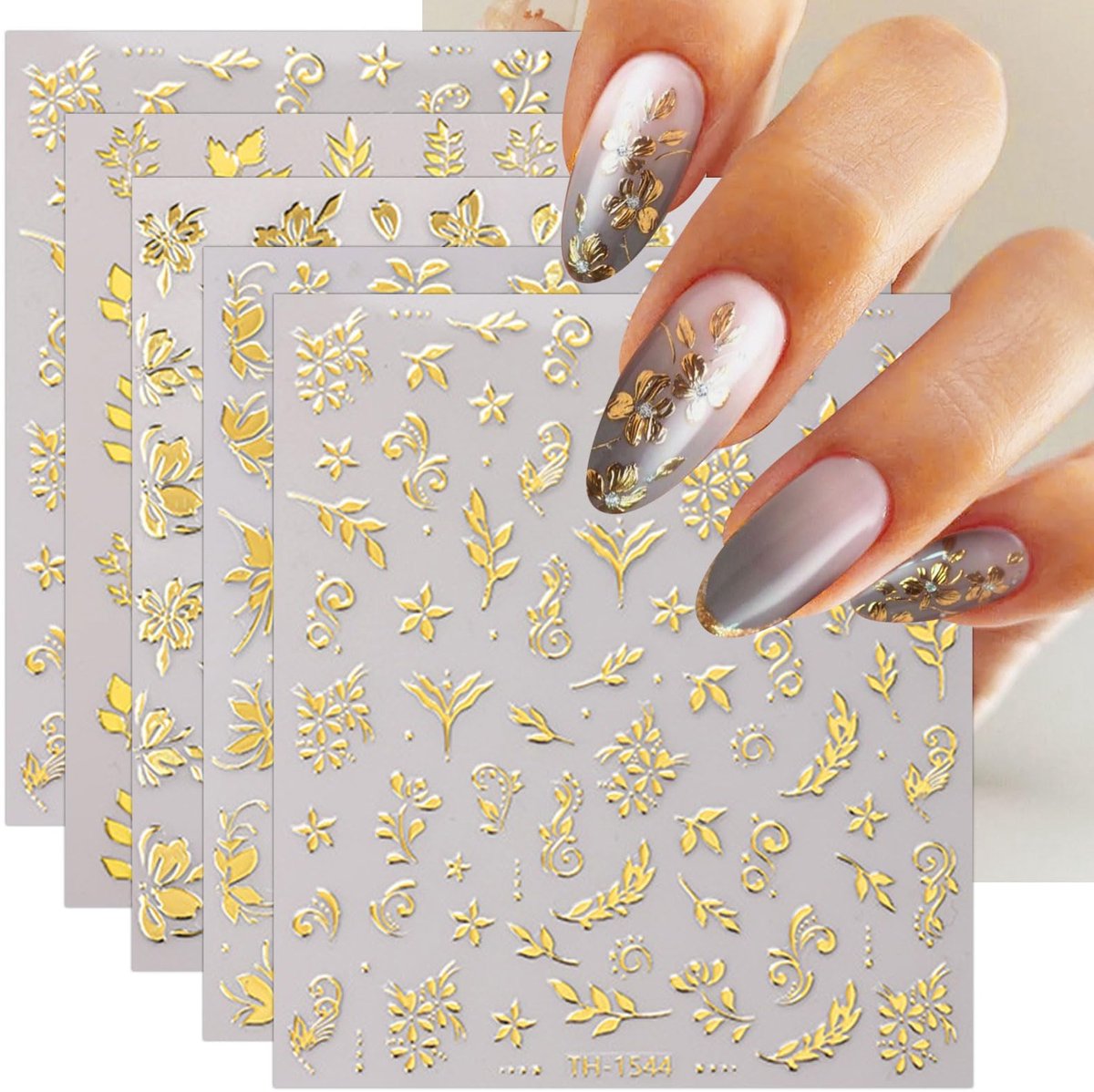 Nagelsticker zelfklevend - gouden bloemblad - 8 vellen - voor prachtige nageldecoratie - SnelShoppen