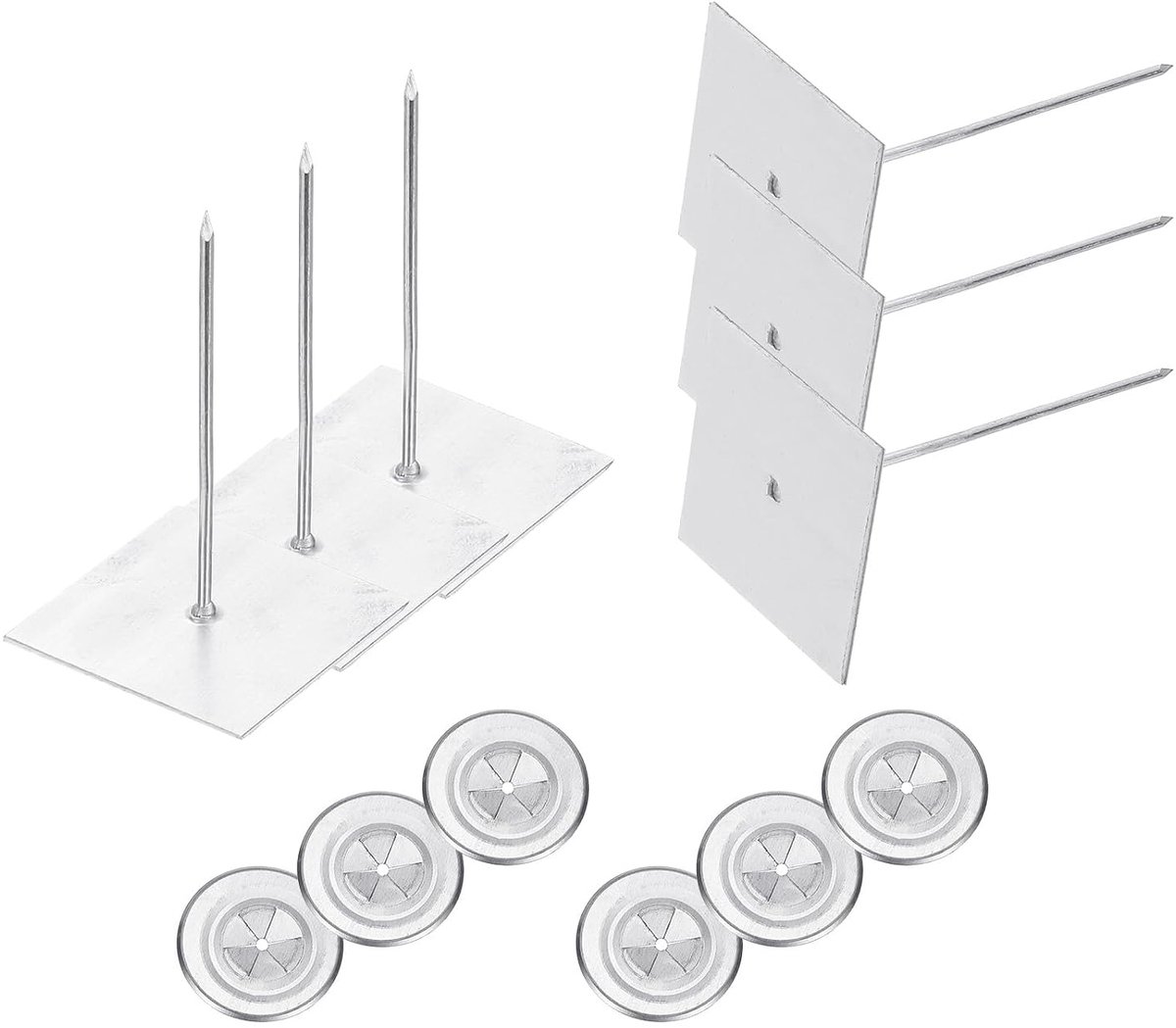 Zelfklevende isolatiestiften, 70 mm, 50 sets van 5 cm, zelfvergrendelende sluitringen, aluminium isolatiehaken, kap, ronde sluitringen voor schuimplaten, wandvloer, plafond