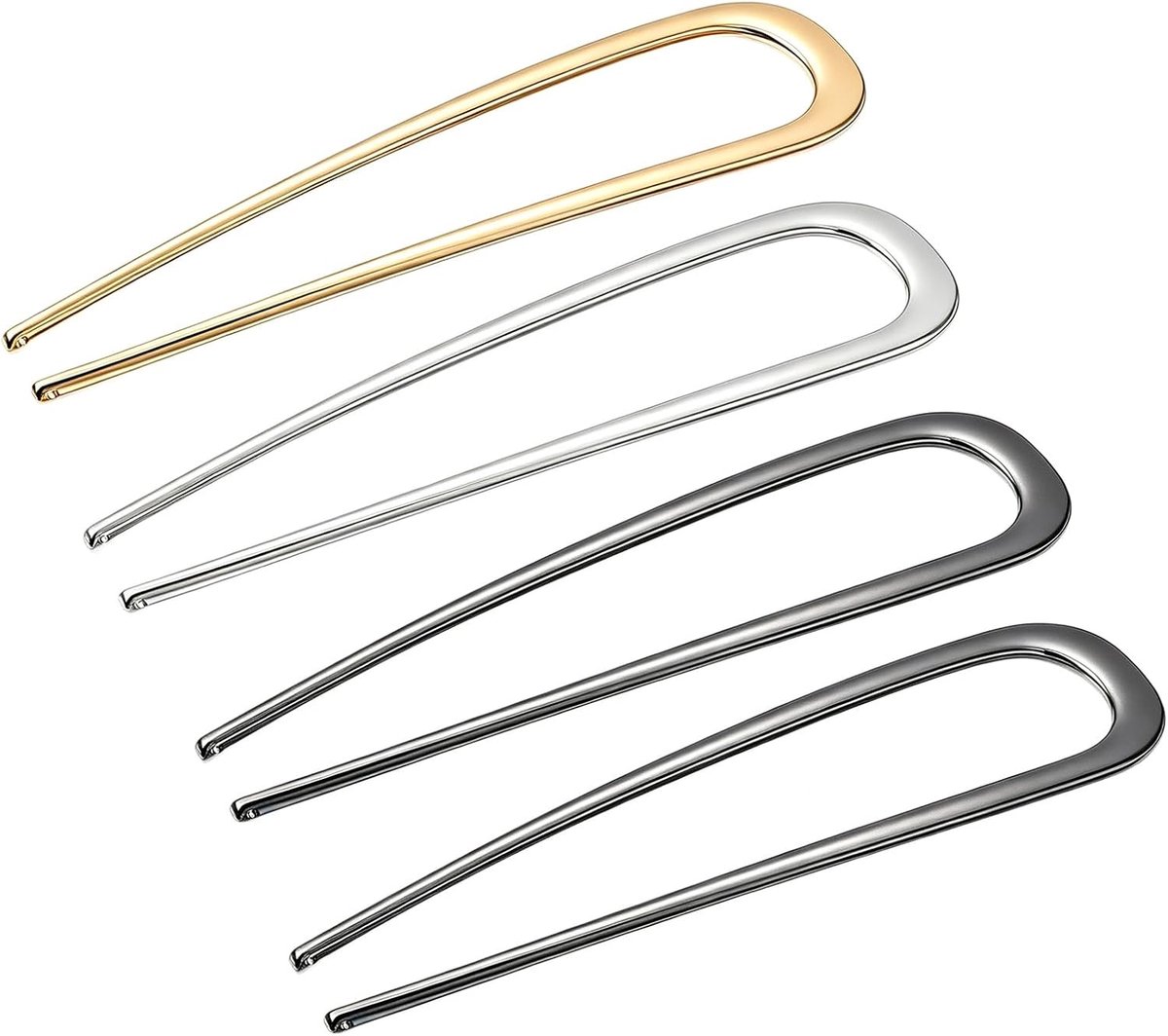 4 stuks French Hair Pin Metaal 14 cm French Pin, U-vormige haarspeld voor dames, haaraccessoires voor knot, dik krullend of glad haar, elegante stijl