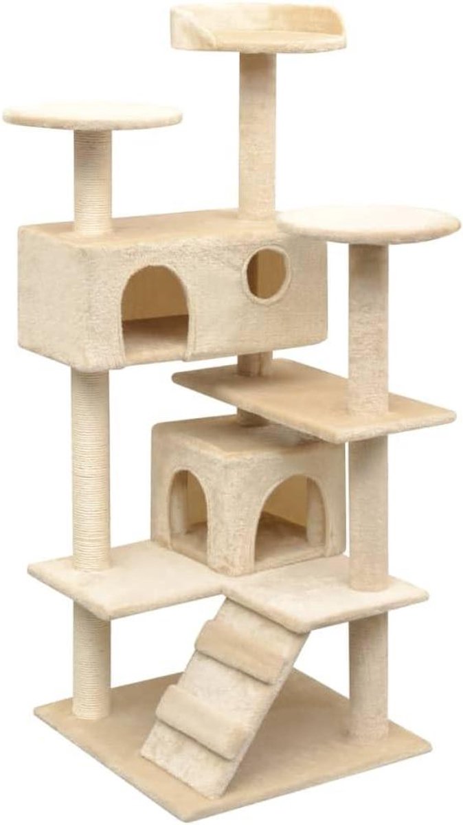 Krabpaal Kat - Klimboom Kattenspeelgoed - Spelen en Krabben - Meerdere Verdiepingen - 125 cm - Beige