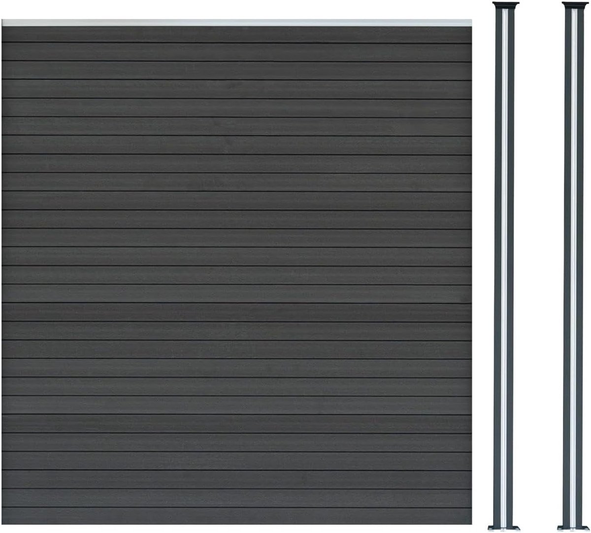 Schuttingpaneel 1.8m - Grijs WPC met Dubbelzijdig Houtlook - Inclusief 2 Aluminium Stokken - SnelShoppen