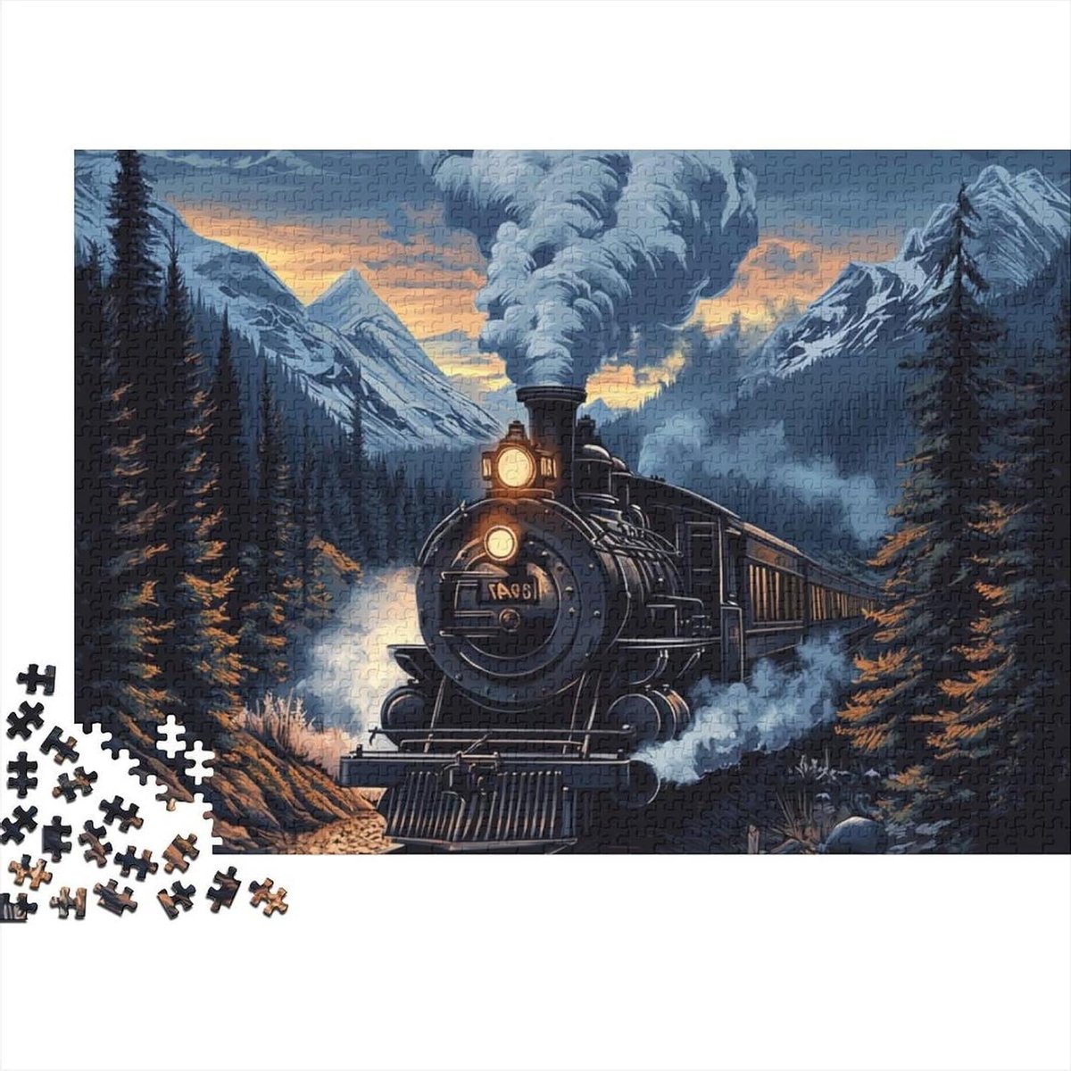 Stoomtrein Puzzel - Landschap Puzzel - Ontspanning Thuis - 1000 Stukjes - 70 x 50 cm - Stijl 1
