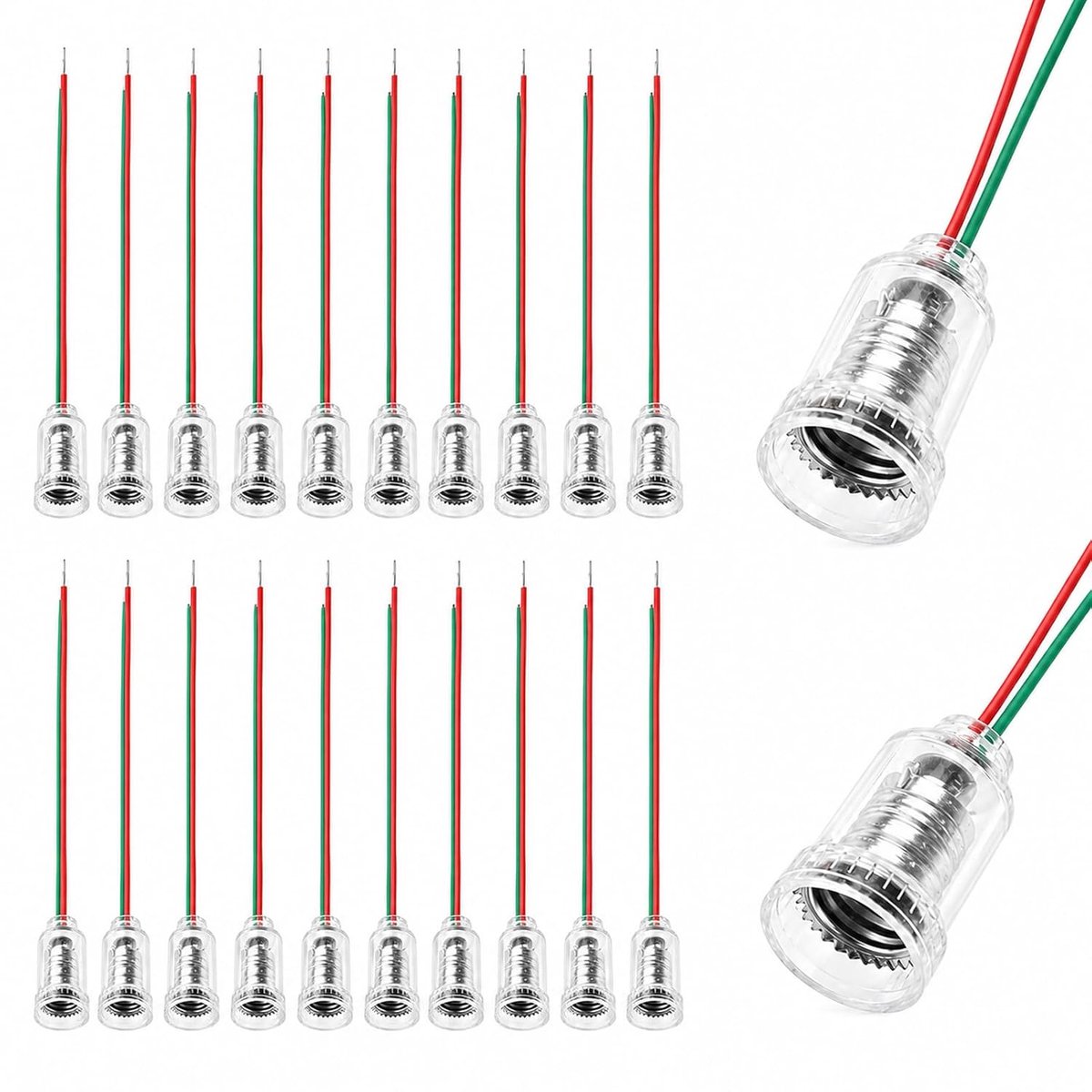 20 stuks E10-lampfittingen, led-fitting, E10-lampfitting met schroefmontage, klein met 20 cm draad, E10-fitting voor thuis, experimenten, elektrische tests, elektronica-accessoires en