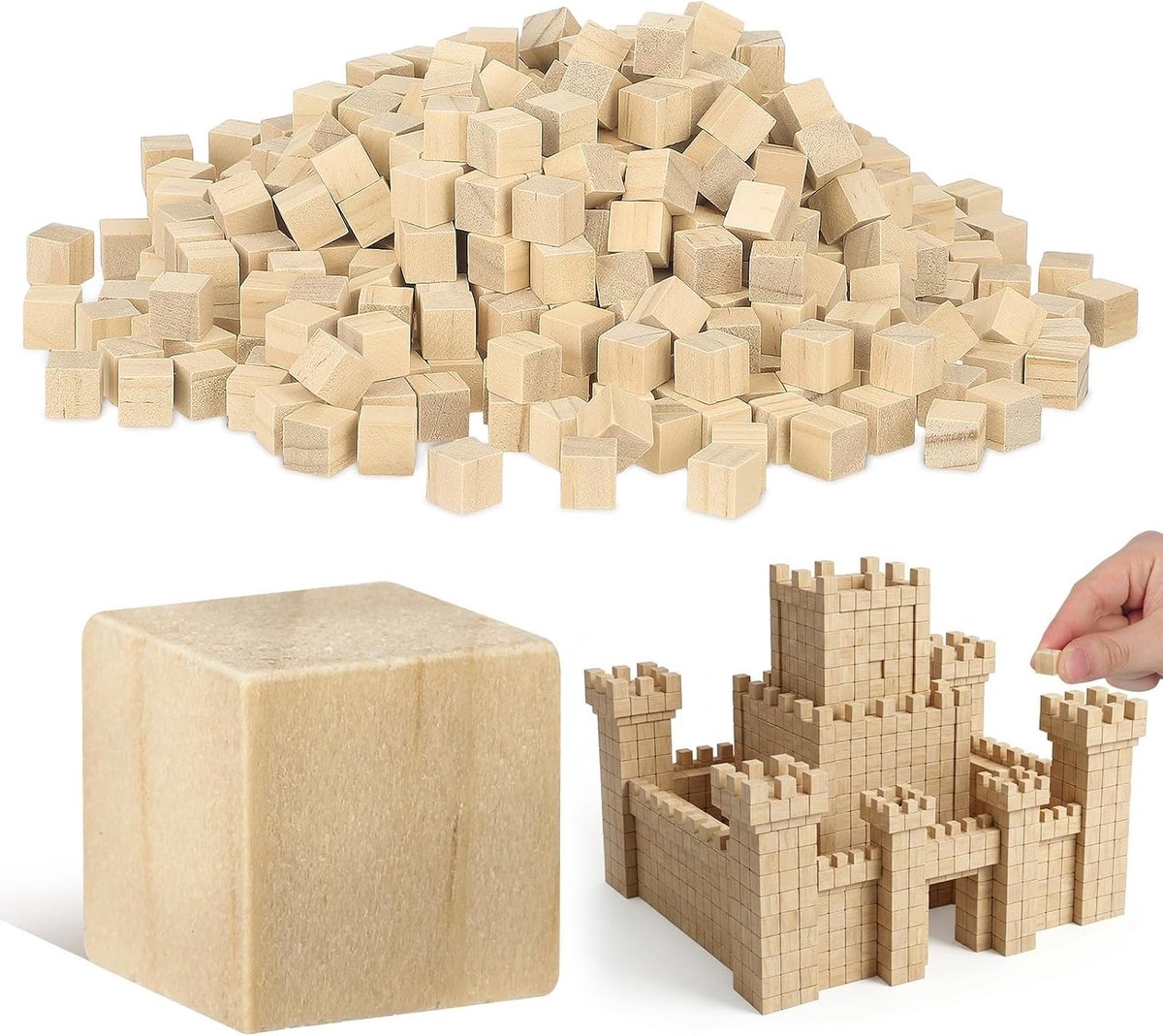 500 stuks 1 cm grote houten blokjes – onbehandelde houten blokken voor knutselwerk, doe-het-zelfprojecten, schilderen, educatieve doeleinden, kleine bouwmaterialen, vierkante knutselstukken