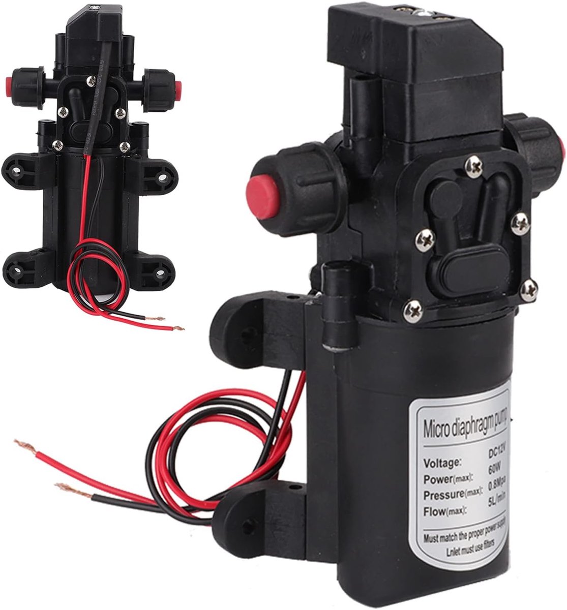 Waterpomp, DC 12V Membraanboosterpomp, 60W 116Psi Automatische Drukschakelaar voor Caravan Camping Boot Zonnestelsel