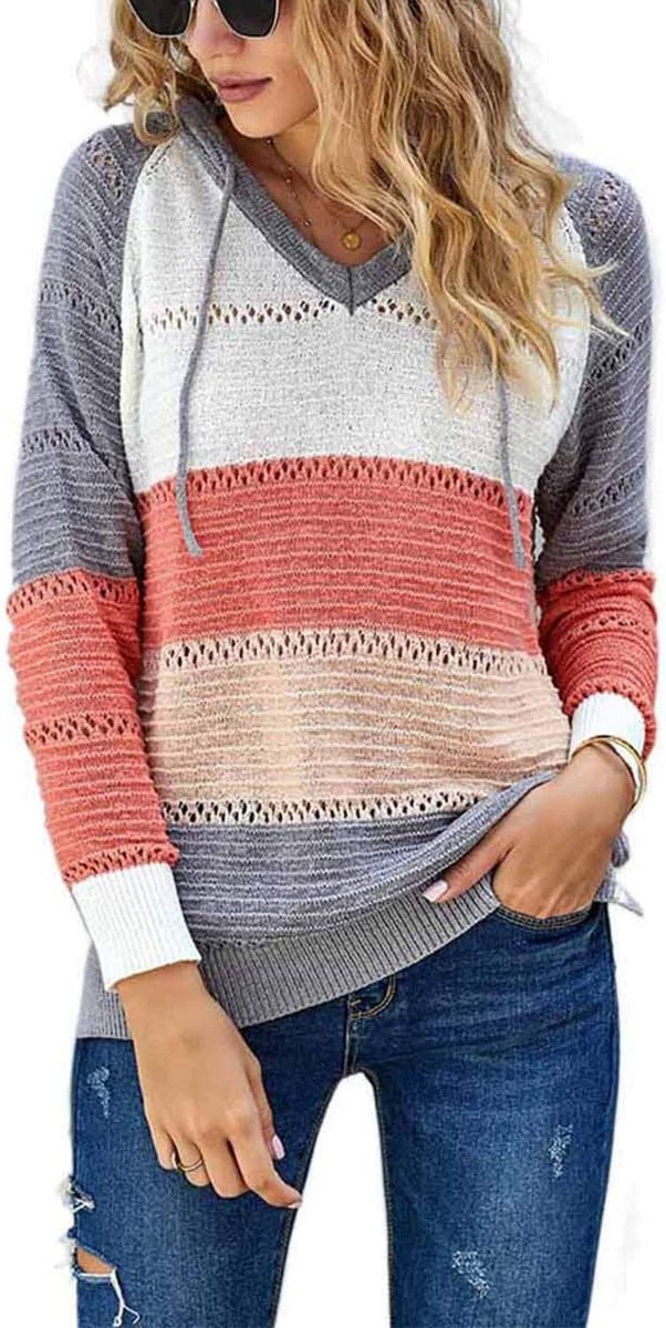 Dames kleurblok capuchontrui gestreepte hoodie ontspannen sweatshirt met capuchon