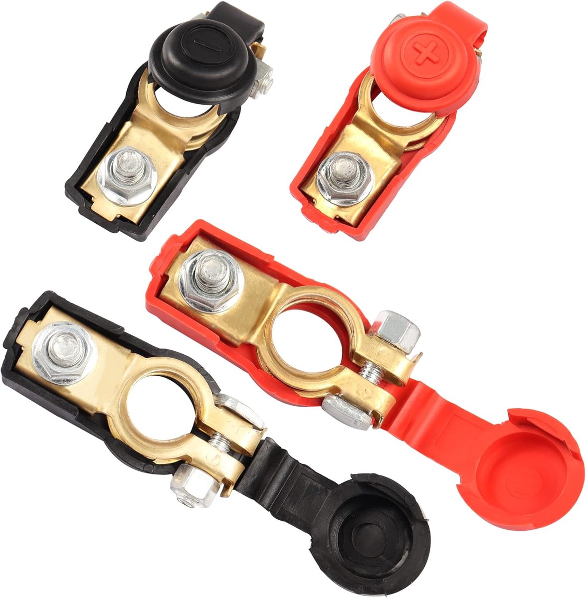 Auto Batterij Kabel Terminal Clamp Connector, Positieve en Negatieve Terminal Clamps Pure Koper Adapter Connector met Plastic Cover voor Auto, Van, Vrachtwagen (2 Pairs)