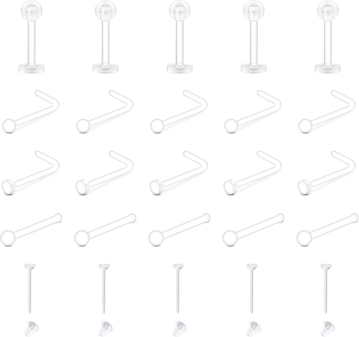 Clear Body Piercing Kit Plastic Neus Ringen Navel Bars Lip Labret Wenkbrauw Tong Ringen Voor Vrouwen Neus Stud Clear Tragus Helix Oorbel Piercing