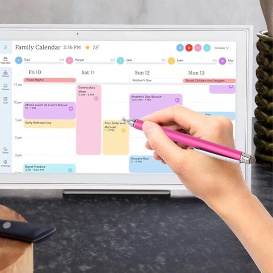 2-in-1 Stylus Pen voor Touchscreen - Agenda, Digitale Agenda Stylus met Transparante en Vezelgaas Tip voor Precieze Schrijf- en Tekenervaring (Rose Rood) — afbeelding 2